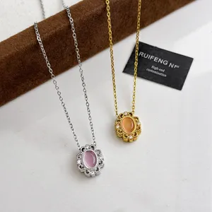 French opal lace pendant necklace for women, elegant clavicle chain with chic vintage design.