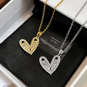 Korean style hollow heart crystal rhinestone clavicle necklace elegant luxury jewelry for women