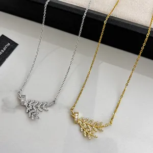 Korean style sparkly zirconia wheat ear titanium steel necklace detail showcasing dual tone designs.