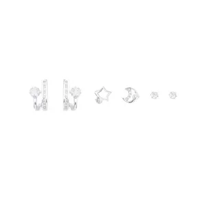 Silver Zirconia Star Moon Earrings Set Versatile Design Chic Women Jewelry Main