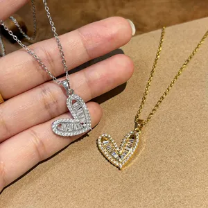 Korean style double color heart zircon pendant necklace women fashion clavicle chain jewelry