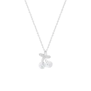 Silberfarbene Halskette mit funkelnden Zirkon-Kirschen-Anhänger, elegante und edle Schmuck.