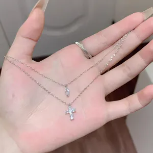 Double layer stacked cross pendant necklace for women, stylish niche design clavicle chain jewelry