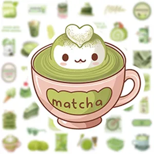 Simpatico adesivo tazza tè verde matcha cartone animato per laptop e valigia decor