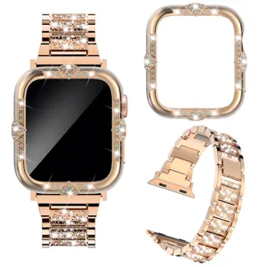 Roségold Strass Uhrengehäuse und Metallarmband Set, glitzerndes Luxus Ersatz Zubehör.
