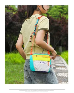 Colorful outdoor sports crossbody bag, lightweight nylon shoulder bag for hiking, travel and daily use.