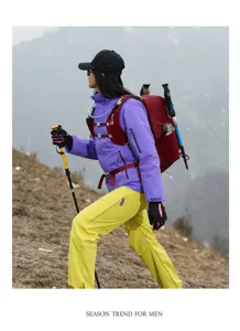 Outdoor hiking backpack detail in mountain scene, large capacity versatile travel bag.