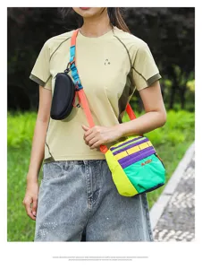 Colorful color-block outdoor shoulder bag, lightweight casual crossbody bag for hiking.