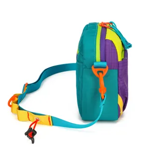 Vibrant color-block casual crossbody shoulder bag for women, side view display trendy.
