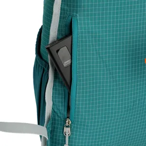 Green grid outdoor cycling backpack with side zipper pocket, lightweight and waterproof.