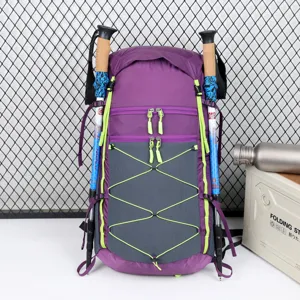 Waterproof folding 30L hiking backpack, lightweight nylon outdoor travel daypack.