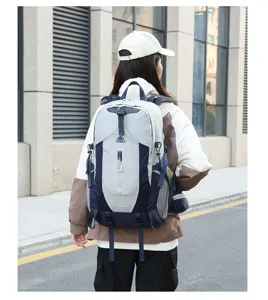 Detail view of the outdoor travel backpack featuring durable nylon material and straps.