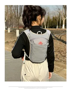 Multifunctional nylon vest backpack for outdoor cycling, hiking, and sports use.
