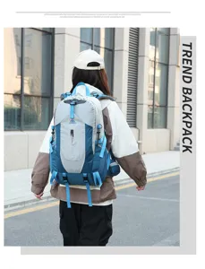 Outdoor hiking backpack back view displaying ergonomic shoulder straps and durable nylon build.