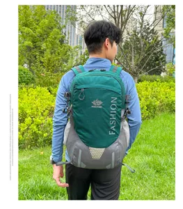 Large capacity outdoor hiking backpack, durable green travel rucksack for men and women daily use.