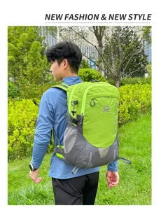 Large capacity outdoor hiking backpack in lime green and grey, ideal for travel and sports.