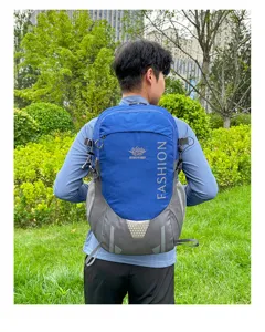 Outdoor hiking backpack for men and women, large capacity travel daypack with durable fabric.