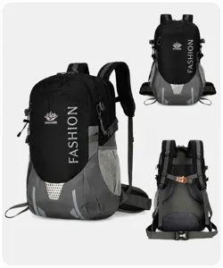 Black large capacity hiking backpack for men and women, durable travel daypack.