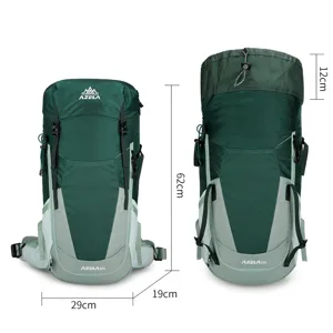 Waterproof 36L nylon hiking backpack detail showing dimensions and structural design features clearly.
