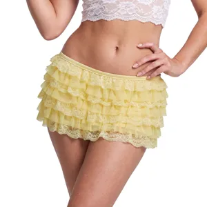 Mini-jupe short en dentelle à volants multi-couches jupe étagée sexy et mignonne