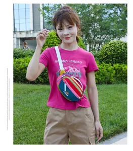 Detail view of AZELA outdoor rainbow color-blocking waist bag, stylish and portable.