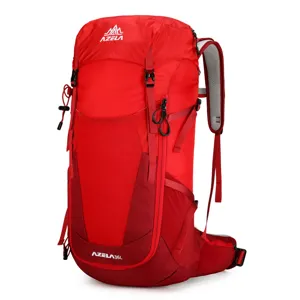 Red 36L waterproof outdoor hiking backpack with ergonomic suspension system and durable nylon.