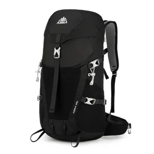 Detailed view of the 36L black professional mountaineering backpack with durable buckles.