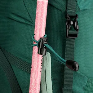 35L waterproof hiking backpack detail, durable nylon outdoor rucksack with attachment system