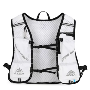 White mesh trail running vest backpack, professional outdoor marathon sports hydration bag.