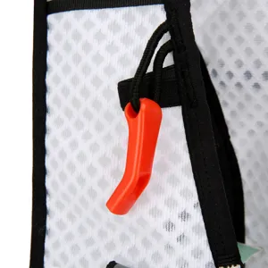 Outdoor cycling vest backpack with breathable mesh and orange survival whistle main view.