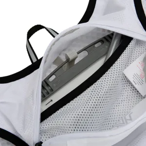 White outdoor sports cycling running hydration backpack breathable mesh vest with zip pocket.