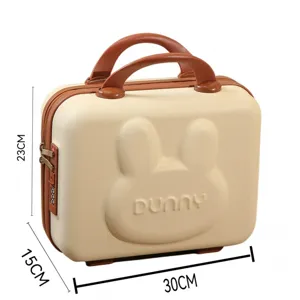 Mini cosmetic travel case 14 inch portable luggage with cute rabbit ear design password lock.