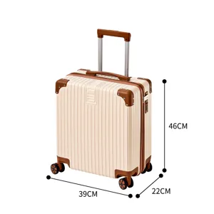 Piccola valigia da viaggio 18-20 pollici trolley con angoli marroni vintage e serratura.