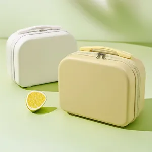 Mini 14 Zoll tragbarer Kosmetik Koffer Aufbewahrung Koffer Set in Weiss und Gelb.