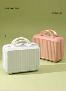 Mini portable makeup box luggage case, lightweight storage suitcase for travel and daily use.