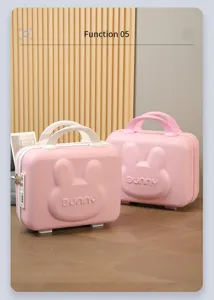 Mini 14-inch cosmetic case and small travel suitcase with cute rabbit design and passcode lock.
