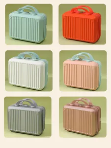 Mini portable 14 inch cosmetic case travel suitcase storage organizer box in multiple colors