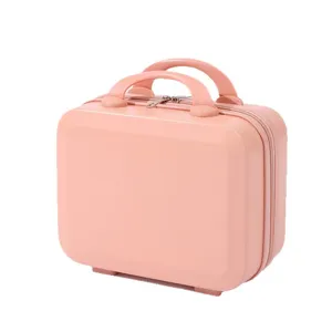 Mini 14 inch travel cosmetic case pink portable vanity box makeup storage luggage bag.