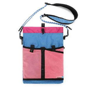 Outdoor multifunctional crossbody mini bag, colorful grid design with adjustable strap, casual sports.