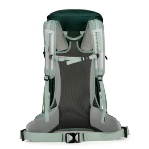 Outdoor hiking backpack rear view with breathable mesh suspension carrying system and adjustable straps