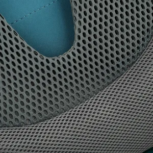 Breathable mesh backpack detail showing ergonomic back support and durable hiking fabric structure.