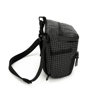 Black grid chest bag for men and women, stylish lightweight crossbody bag for outdoor cycling.