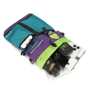 Outdoor crossbody mini backpack with grid fabric, multi-pocket design, stylish and functional.