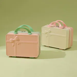 Detail view of the mini cosmetic storage case featuring cute bow decor and pastel colors.