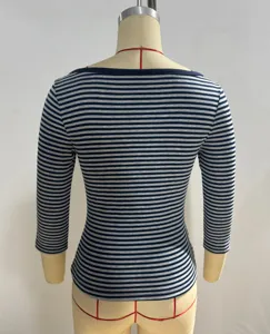 Dames Casual Gestreept 3/4 Mouw Basis T-Shirt Herfst Nieuwe Mode Top Kledingstuk