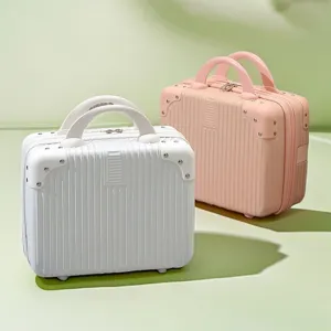 Mini portable travel suitcase cosmetic case with password lock and stylish vertical stripe design.