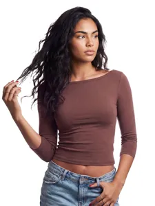 Dames Effen kleur 3/4 Mouw Slim fit Casual T-shirt Basis top comfortabele dagelijkse kleding