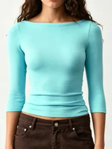 Vrouwen casual 3/4 mouw basis boothals effen t-shirt herfst mode slim top kleding