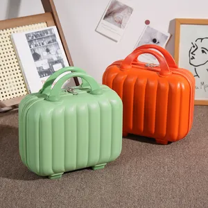 Mini Cosmetic Bag 14 Inch Small Luggage Handbag Vintage Striped Makeup Case Portable Travel Suitcase For Women