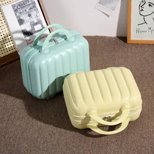 Mini cosmetic case 14 inch portable luggage suitcase cute travel makeup storage box mint green
